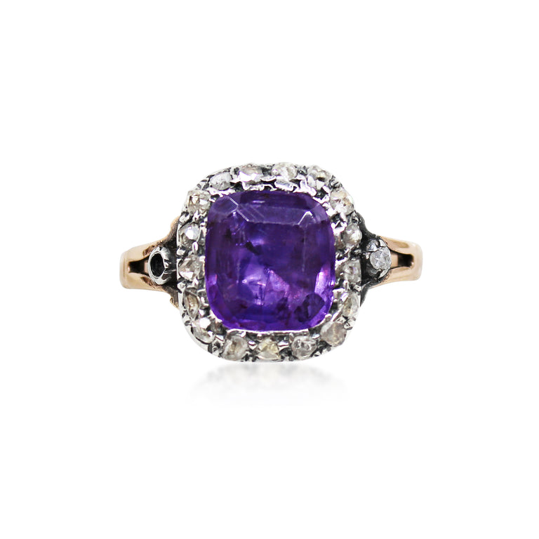 Antique Georgian Purple Sapphire & Diamond Cluster Ring