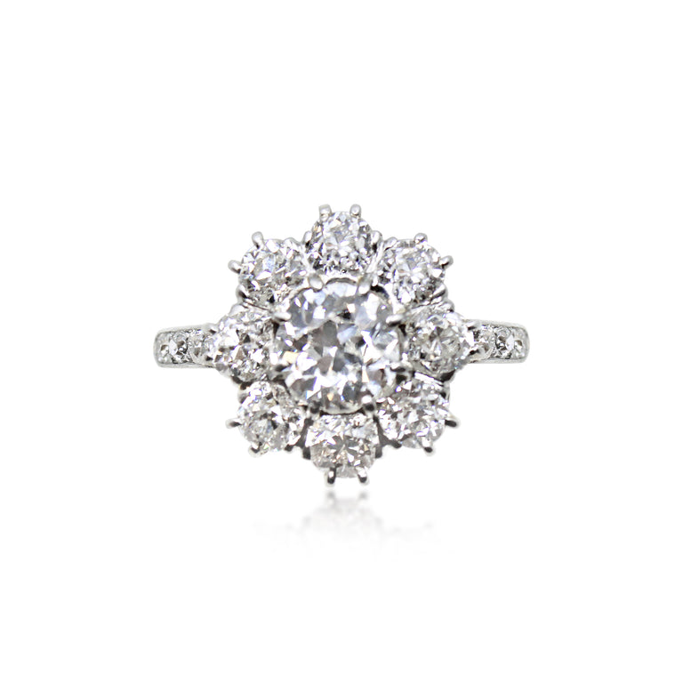 Antique Old Mine Cut Diamond Cluster Ring