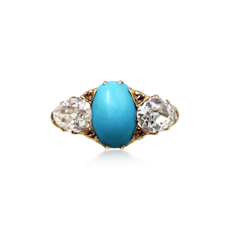 Antique Turquoise and Diamond Three Stone Ring