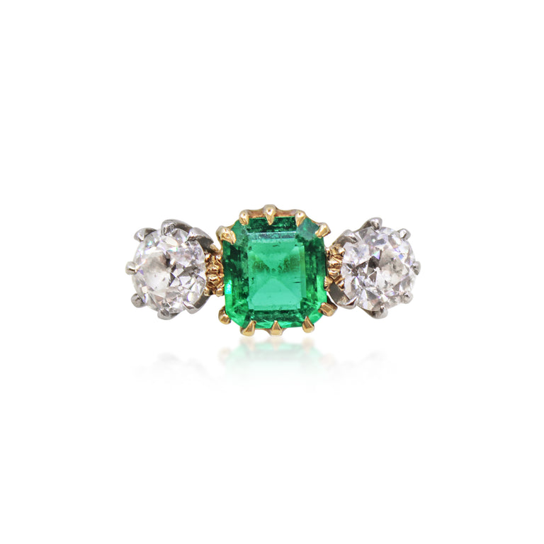 Antique Emerald and Diamond Trilogy in 18K Yellow Gold