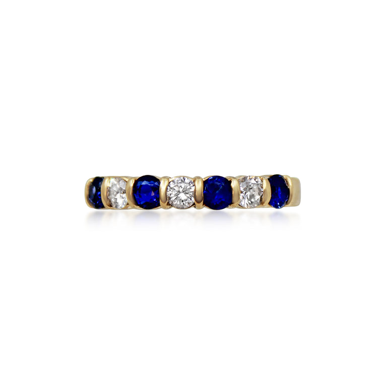 Vintage Blue Sapphire & Diamond half Eternity band