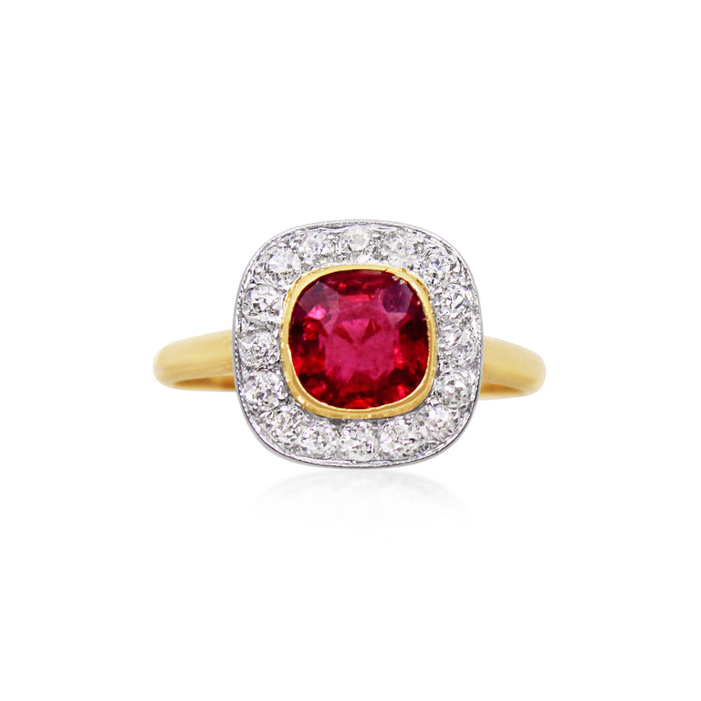 Antique Edwardian Tourmaline and Diamond Cluster Ring