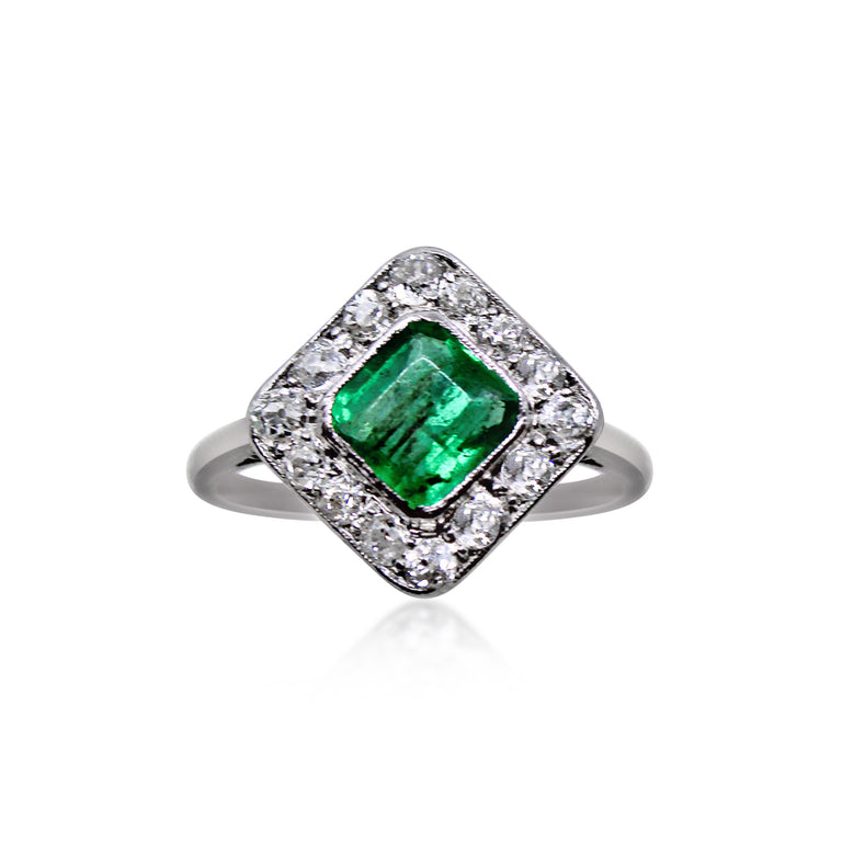 Antique Art Deco Emerald and Diamond Panel Ring