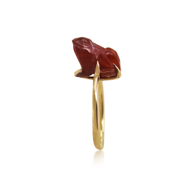 Vintage Carnelian and 18ct Gold Frog Ring