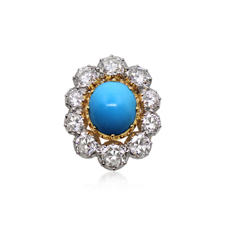 Antique 19th Century Turquoise and Diamond Cluster Ring