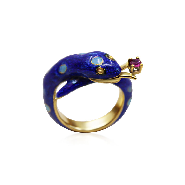 Vintage 14ct Gold and Enamel Snake Ring
