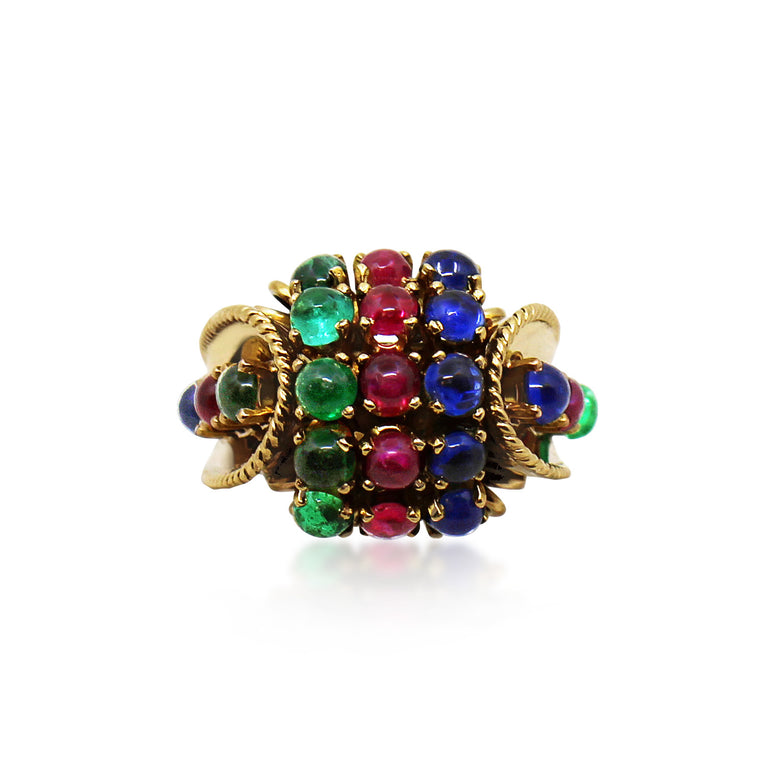 Vintage Gem-set 18ct Gold Bombé Cocktail Ring