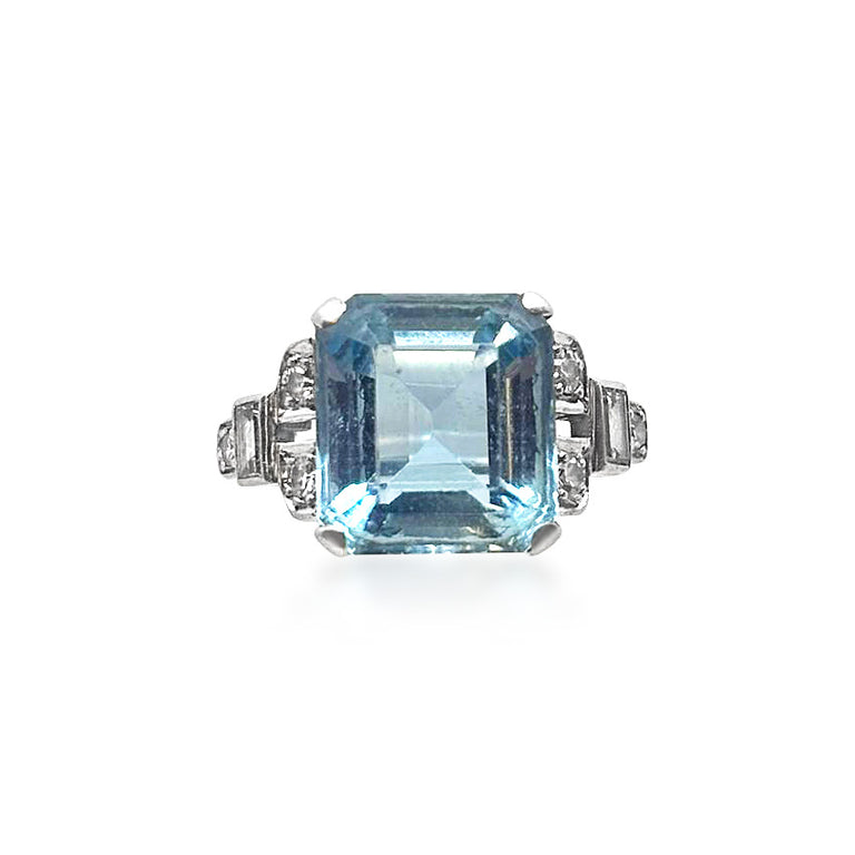 Vintage Square-cut Aquamarine Single-stone Ring