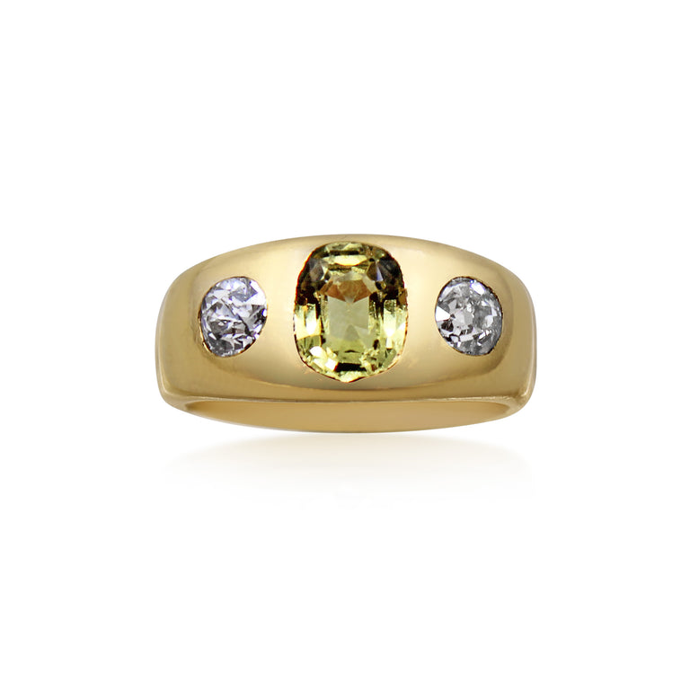 Antique Yellow Sapphire and Diamond Three-Stone Ring