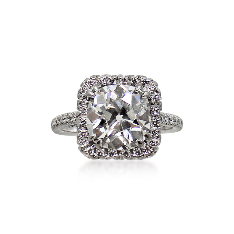 Vintage Diamond Single Stone Ring with Micro-set Diamond Surround