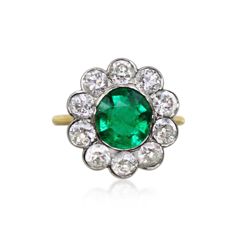 Vintage Emerald and Diamond Cluster Ring