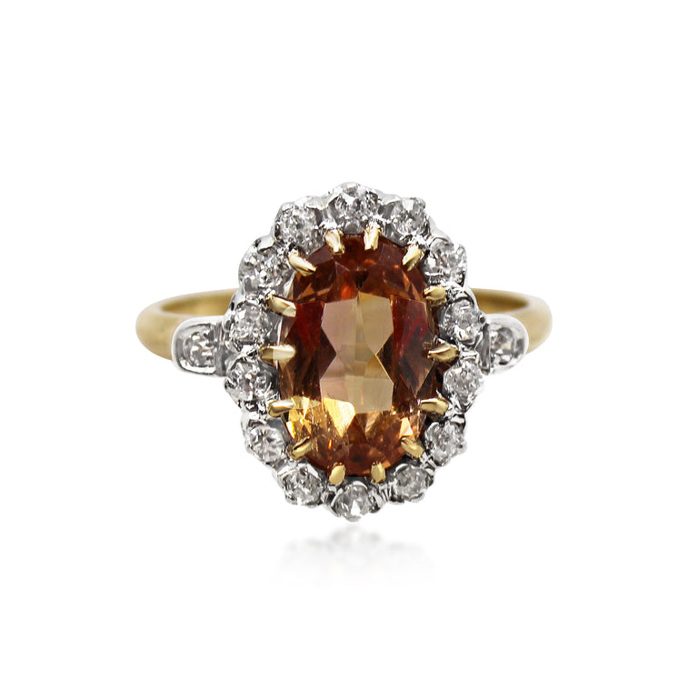 Antique Topaz and Diamond Cluster Ring