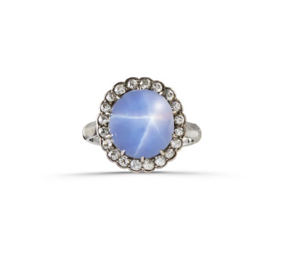 Antique Edwardian Star Sapphire and Diamond Cluster Ring