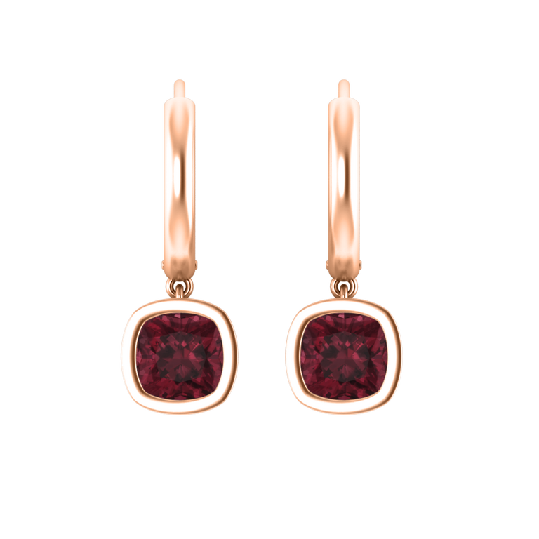 Bezel Drop Cushion Garnet 18K Rose Gold Earrings