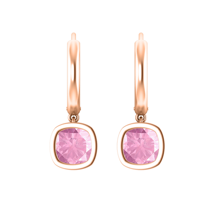 Bezel Drop Cushion Pink Sapphire 18K Rose Gold Earrings