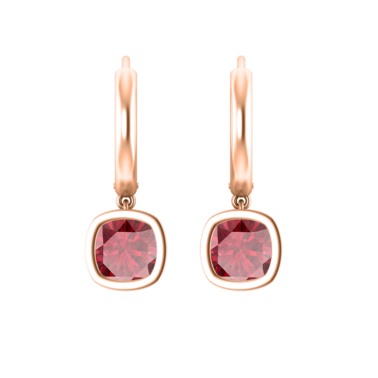 Bezel Drop Cushion Ruby 18K Rose Gold Earrings