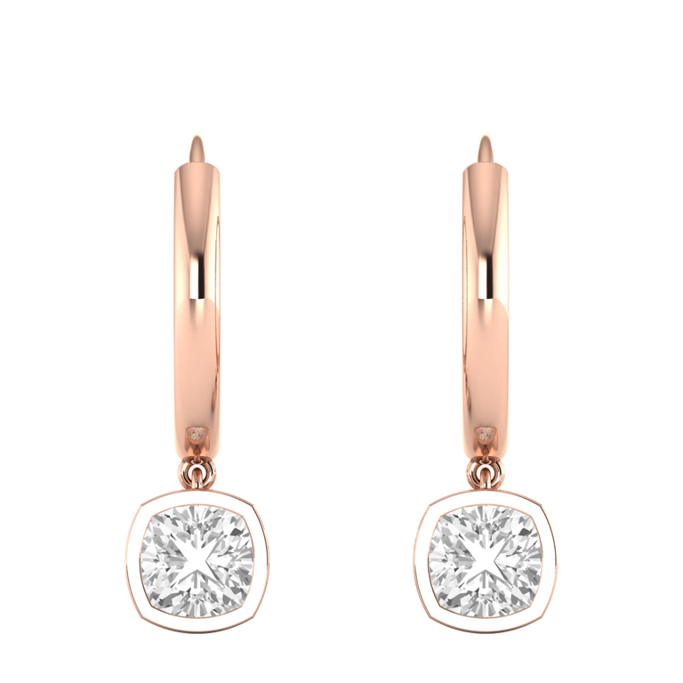 Bezel Drop Cushion Solar Diamond 18K Rose Gold Earrings