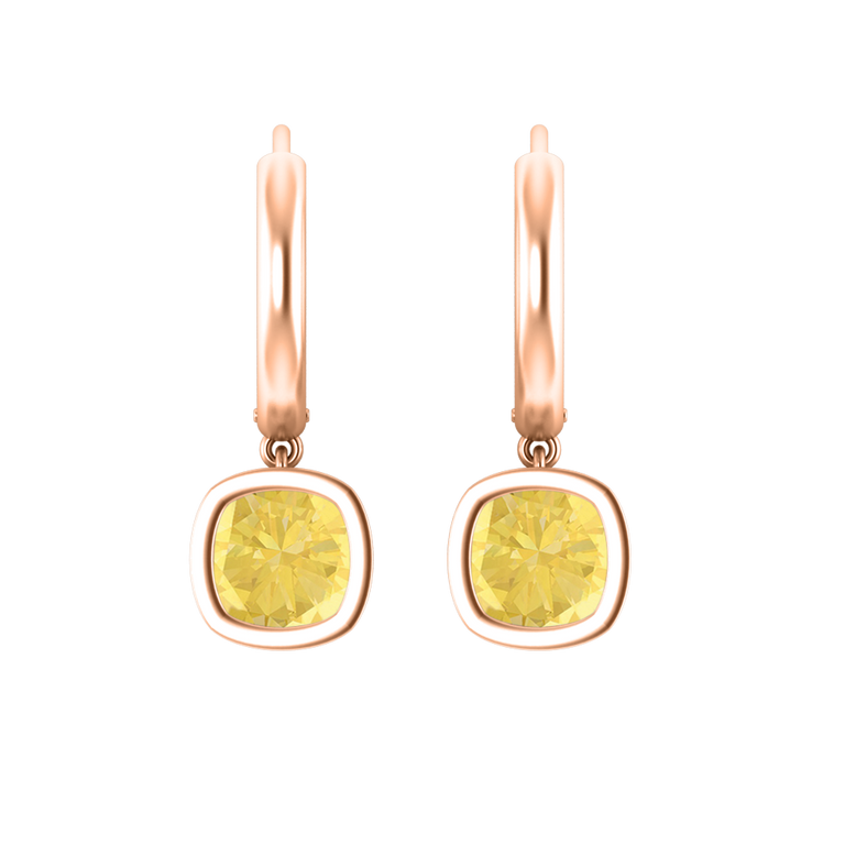 Bezel Drop Cushion Yellow Sapphire 18K Rose Gold Earrings