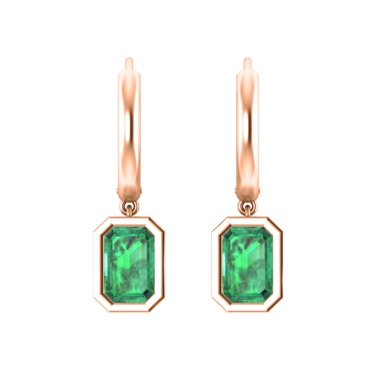 Bezel Drop Emerald Emerald 18K Rose Gold Earrings