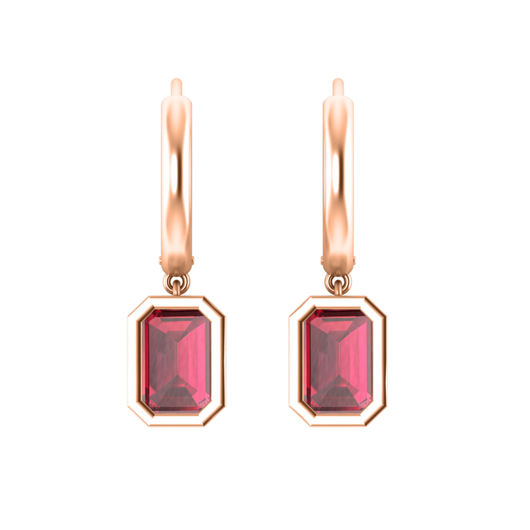 Bezel Drop Emerald Ruby 18K Rose Gold Earrings