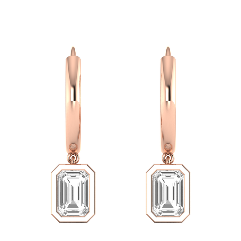 Bezel Drop Emerald Solar Diamond 18K Rose Gold Earrings