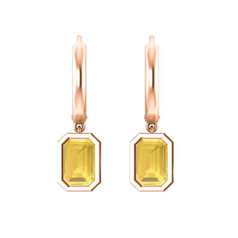 Bezel Drop Emerald Yellow Sapphire 18K Rose Gold Earrings