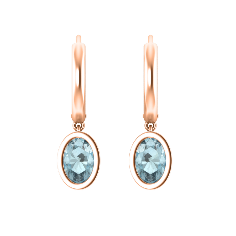 Bezel Drop Oval Aquamarine 18K Rose Gold Earrings