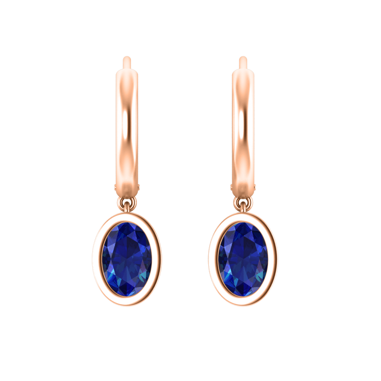 Bezel Drop Oval Cut Blue Sapphire 18K Rose Gold Earrings