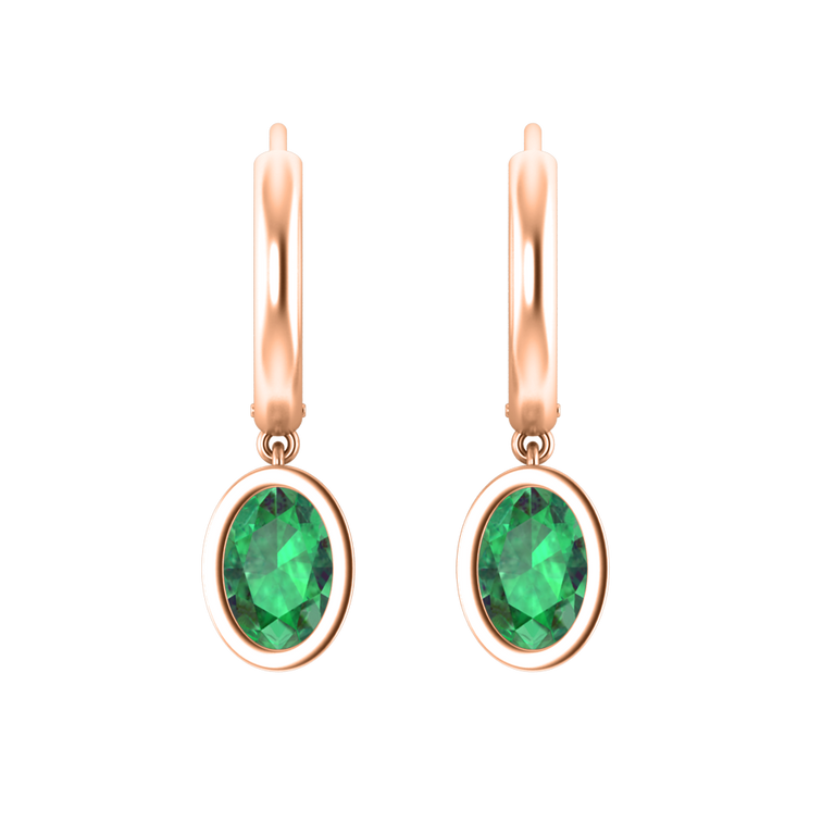 Bezel Drop Oval Emerald 18K Rose Gold Earrings