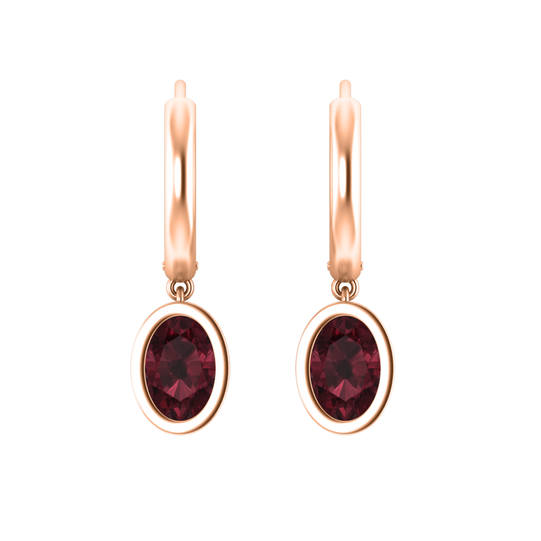 Bezel Drop Oval Garnet 18K Rose Gold Earrings