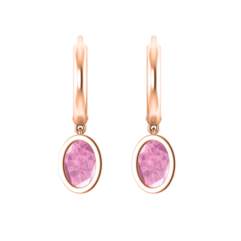 Bezel Drop Oval Pink Sapphire 18K Rose Gold Earrings