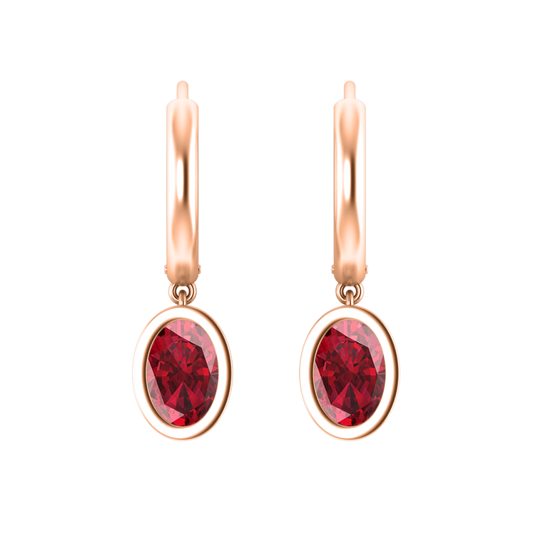 Bezel Drop Oval Ruby 18K Rose Gold Earrings