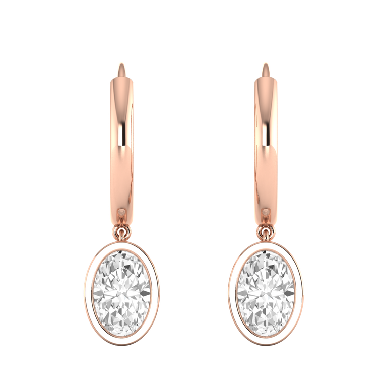 Bezel Drop Oval Cut Solar Diamond 18K Rose Gold Earrings