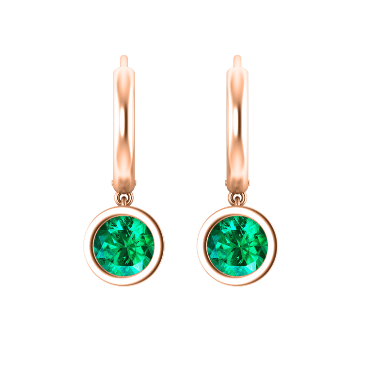 Bezel Drop Round Emerald 18K Rose Gold Earrings