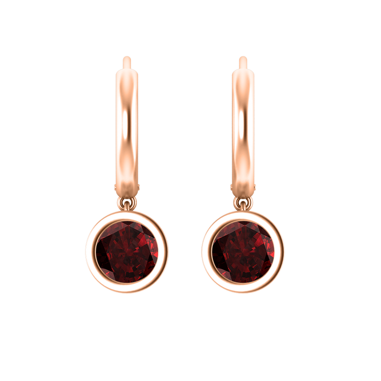 Bezel Drop Round Garnet 18K Rose Gold Earrings