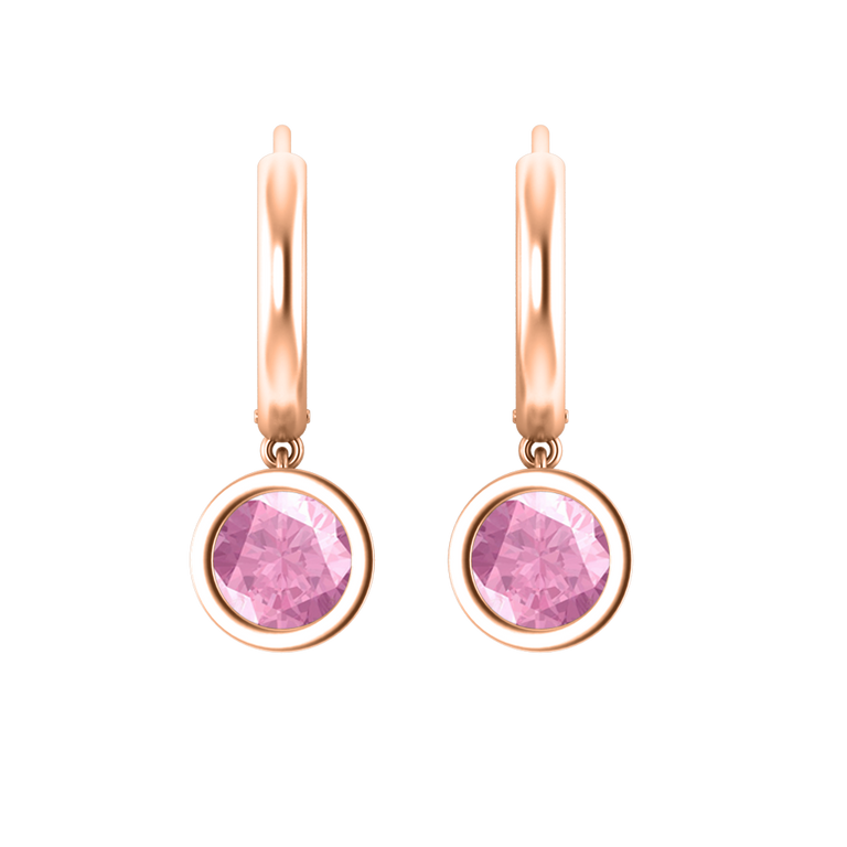 Bezel Drop Round Pink Sapphire 18K Rose Gold Earrings