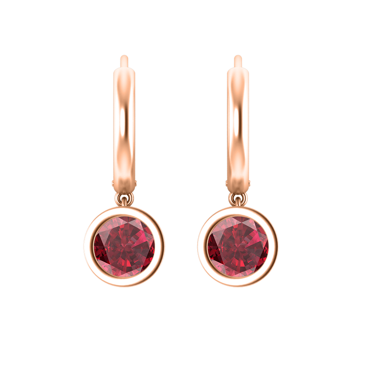 Bezel Drop Round Ruby 18K Rose Gold Earrings