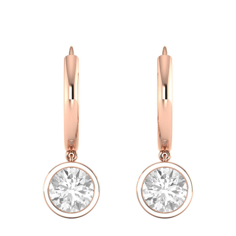 Bezel Drop Round Cut Solar Diamond 18K Rose Gold Earrings