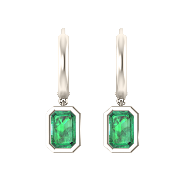 Bezel Drop Emerald Emerald 18K White Gold Earrings