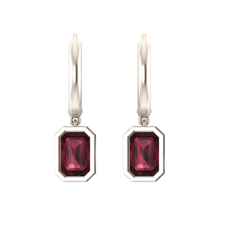 Bezel Drop Emerald Garnet 18K White Gold Earrings