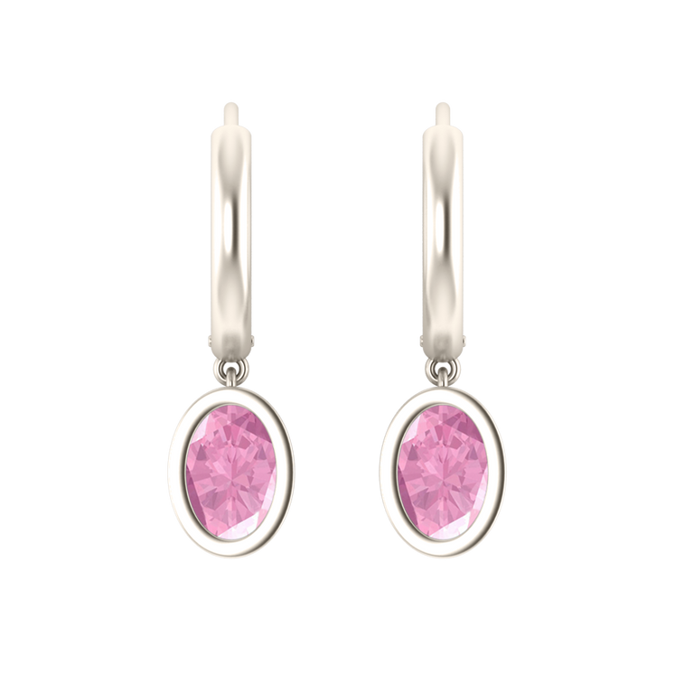 Bezel Drop Oval Pink Sapphire 18K White Gold Earrings