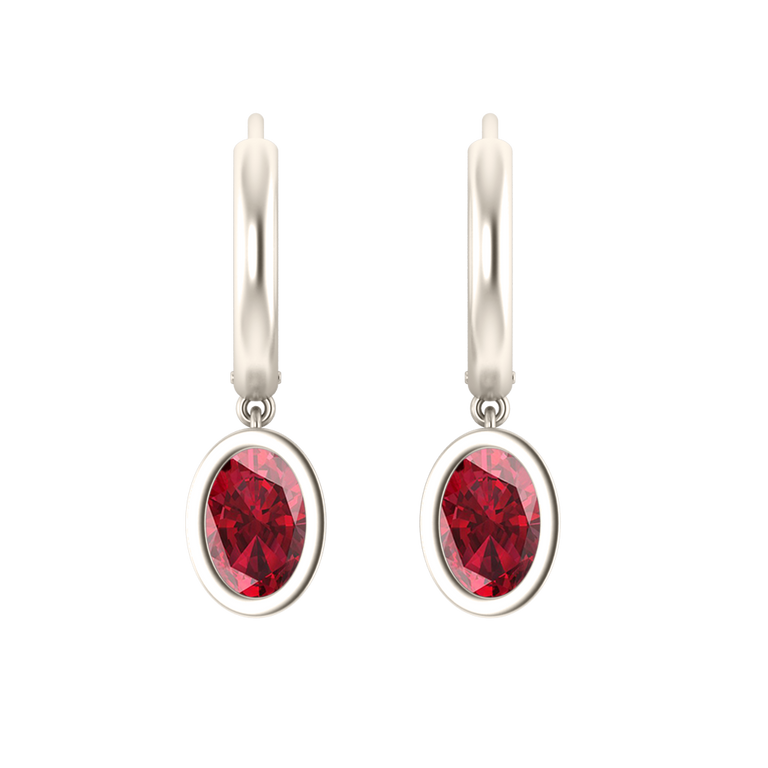 Bezel Drop Oval Ruby 18K White Gold Earrings