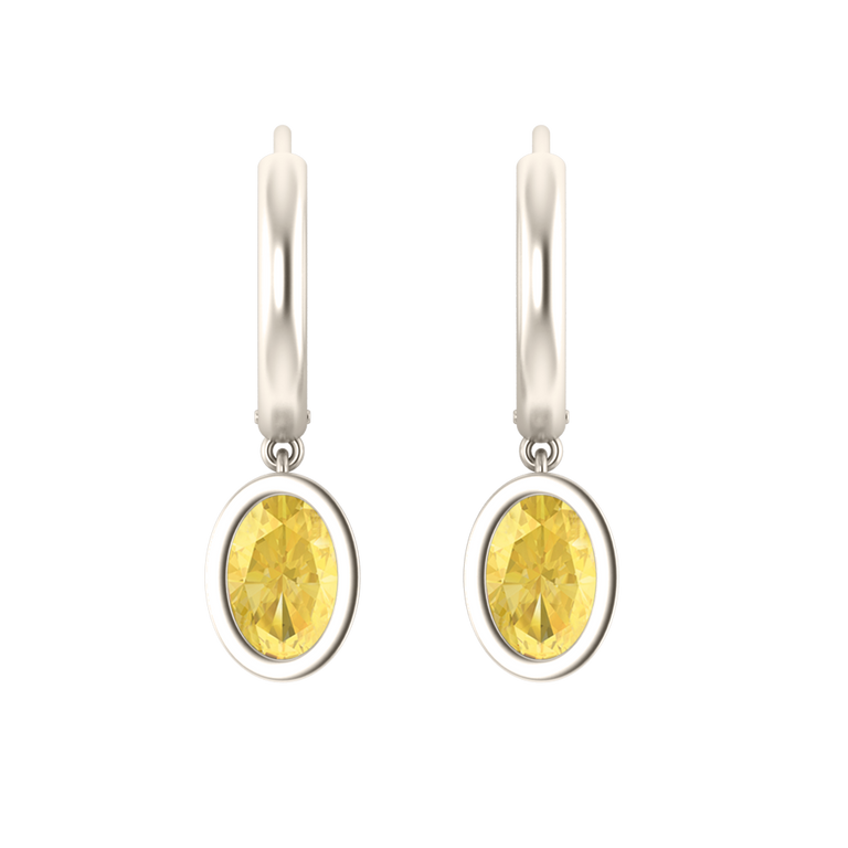 Bezel Drop Oval Yellow Sapphire 18K White Gold Earrings