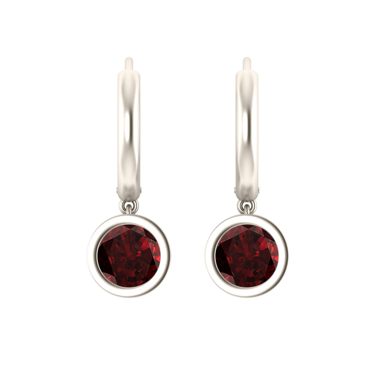 Bezel Drop Round Garnet 18K White Gold Earrings