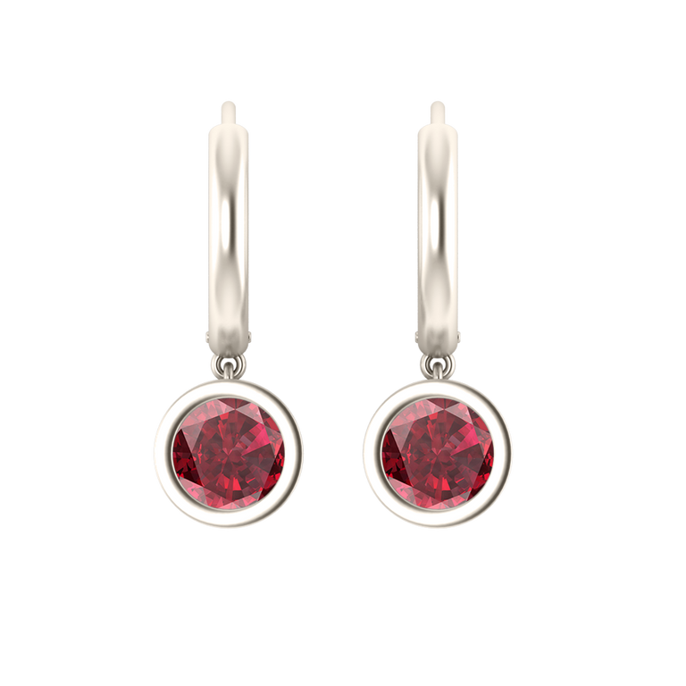 Bezel Drop Round Ruby 18K White Gold Earrings