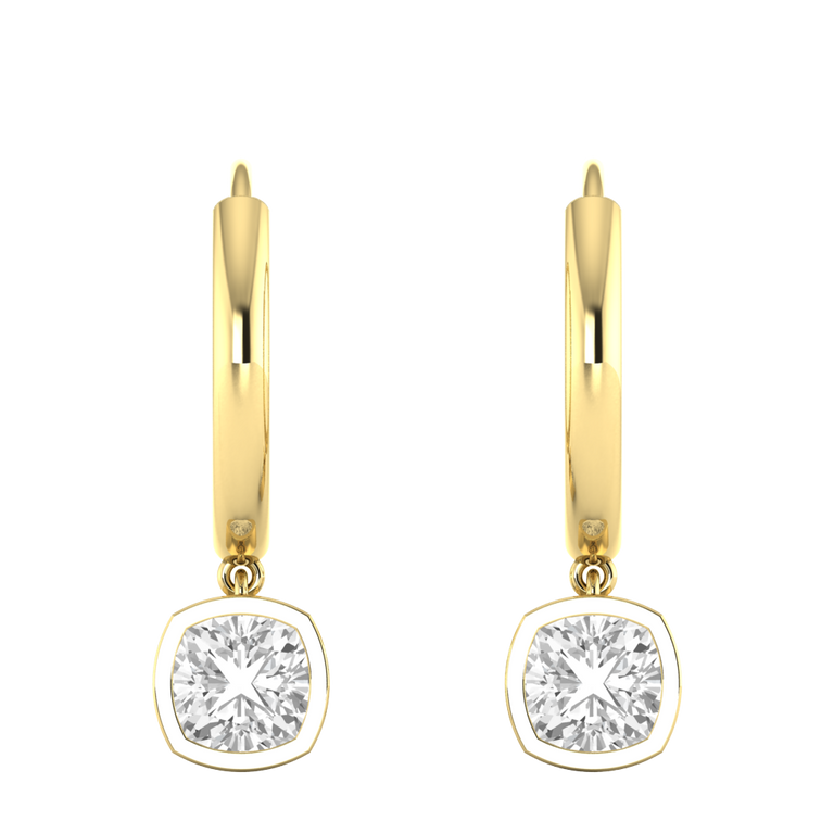 Bezel Drop Cushion Solar Diamond 18K Yellow Gold Earrings