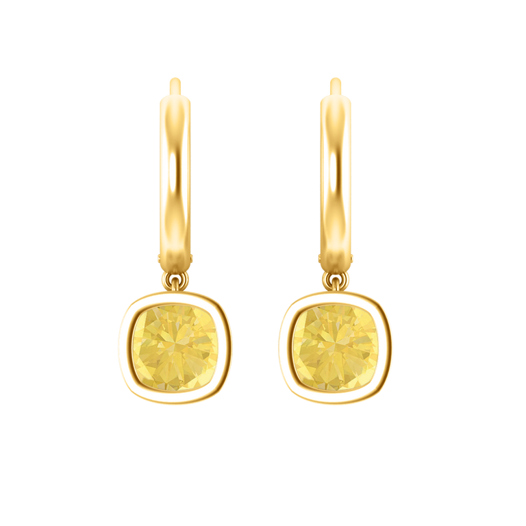 Bezel Drop Cushion Yellow Sapphire 18K Yellow Gold Earrings