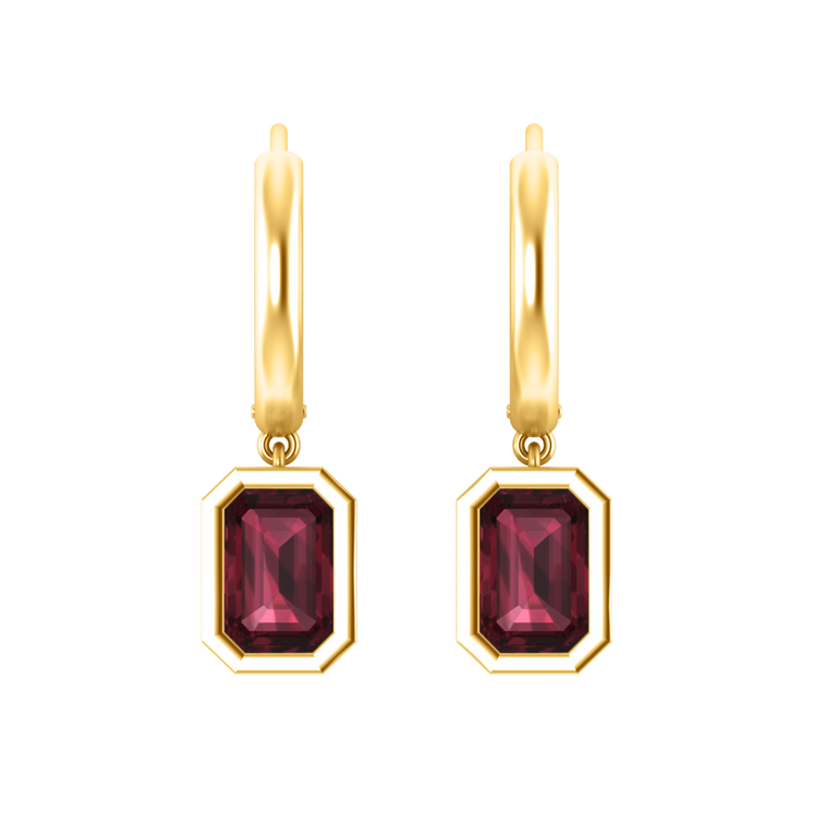 Bezel Drop Emerald Garnet 18K Yellow Gold Earrings