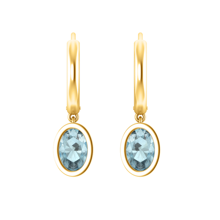 Bezel Drop Oval Cut Aquamarine 18K Yellow Gold Earrings