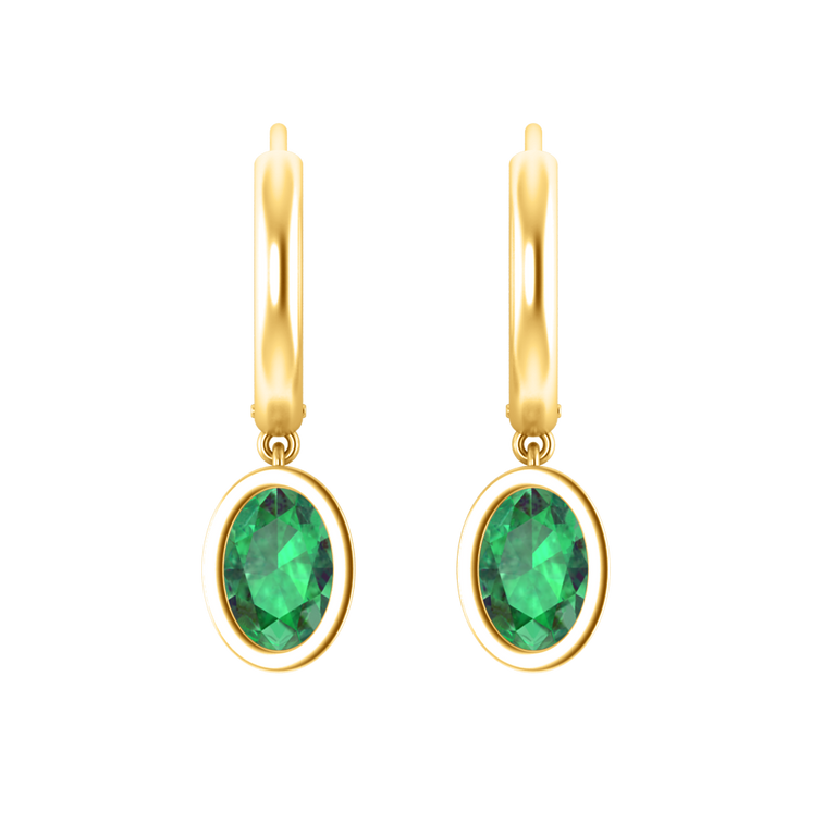 Bezel Drop Oval Emerald 18K Yellow Gold Earrings